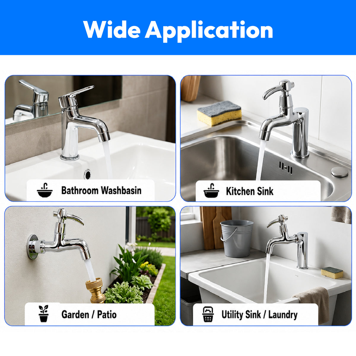 Implemental Bib Cock Bathroom Tap with Foam Flow Chrome Finish - 1