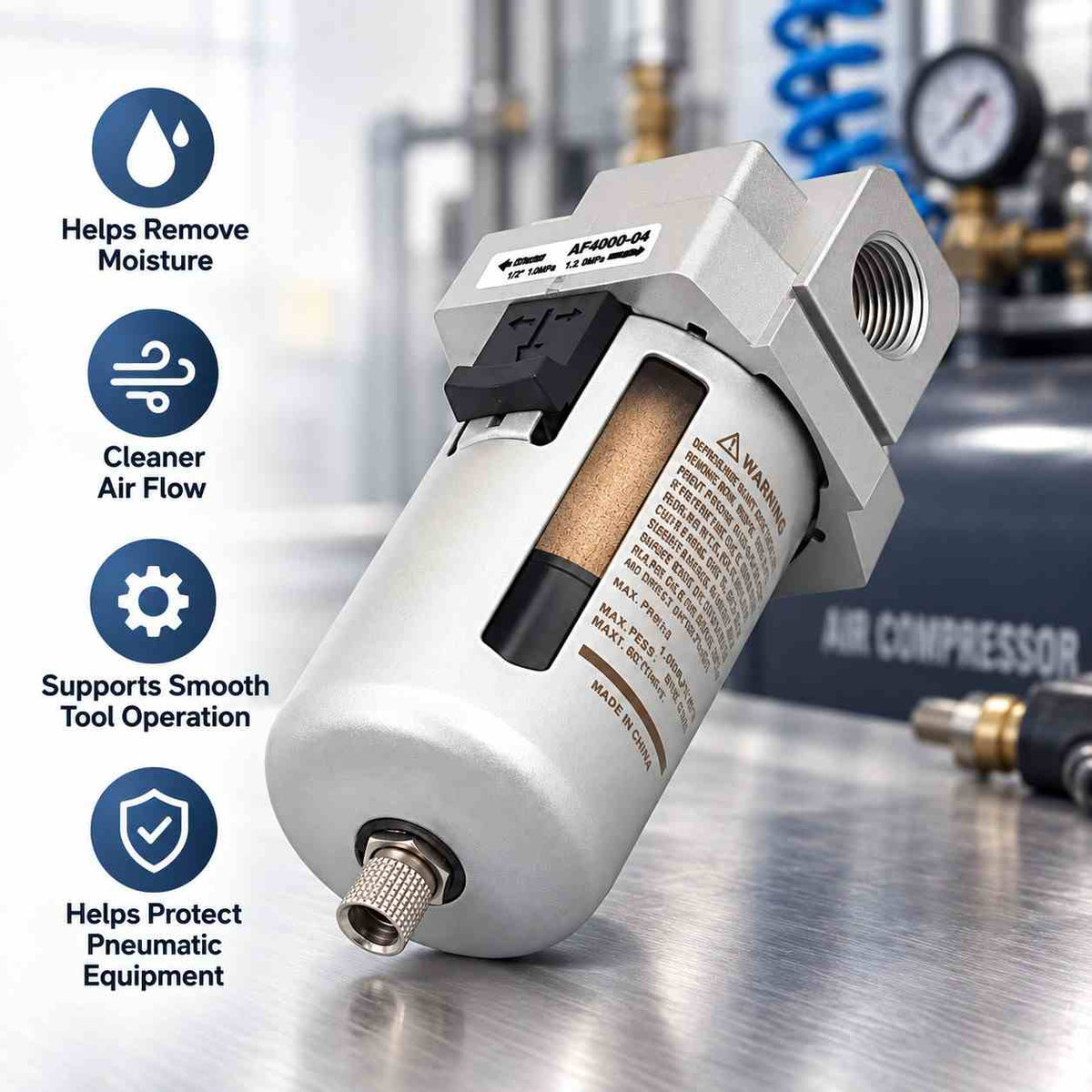 Implemental 1/2''Pneumatic Compressor Air Filter/Dryer AF4000-04 - 1