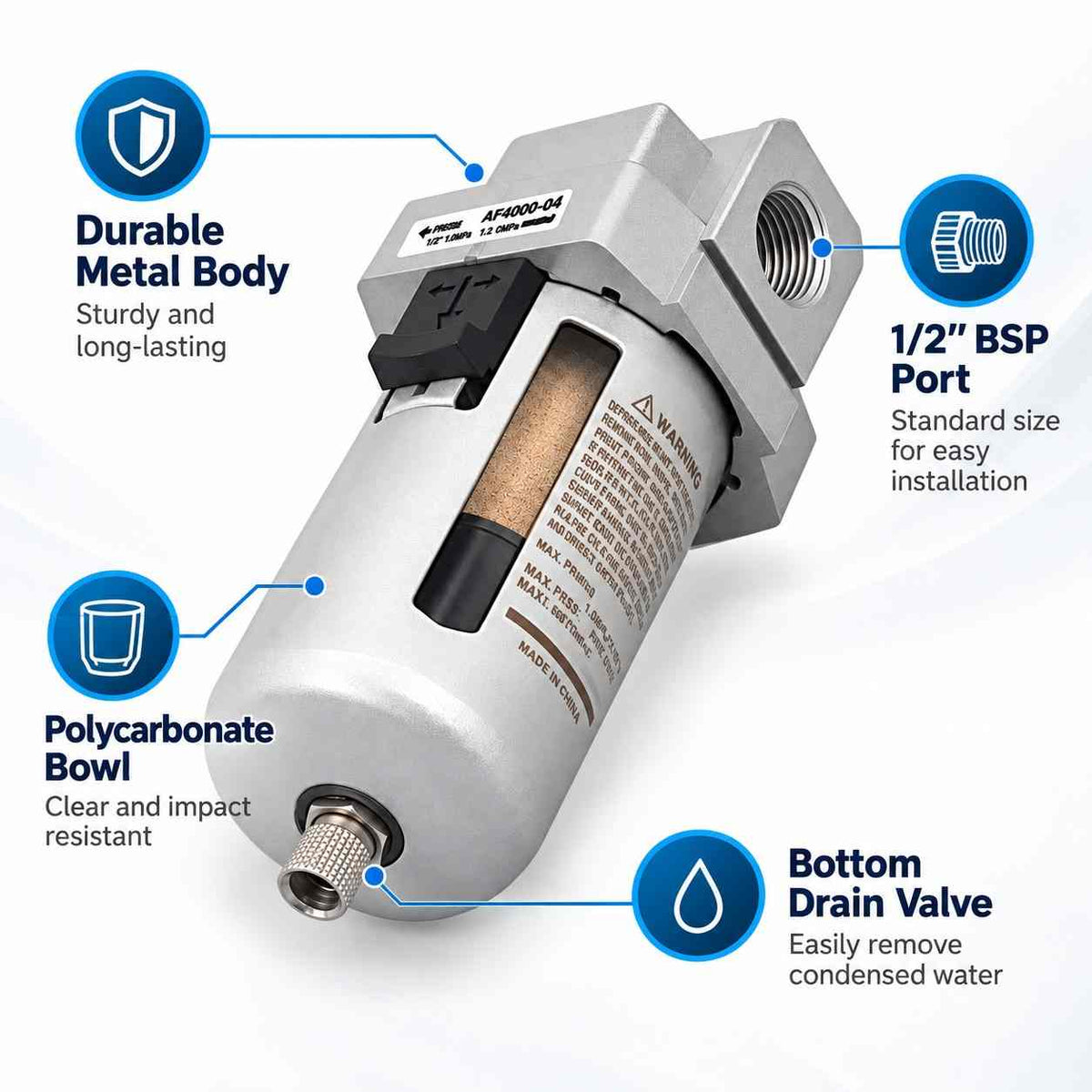 Implemental 1/2''Pneumatic Compressor Air Filter/Dryer AF4000-04 - 1