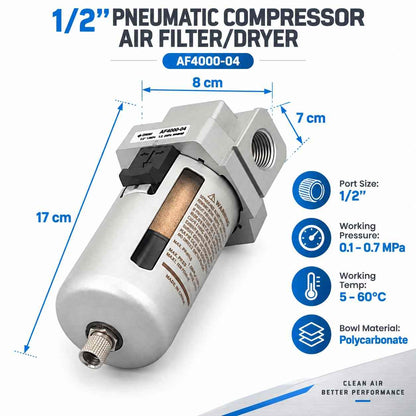 Implemental 1/2''Pneumatic Compressor Air Filter/Dryer AF4000-04 - 1