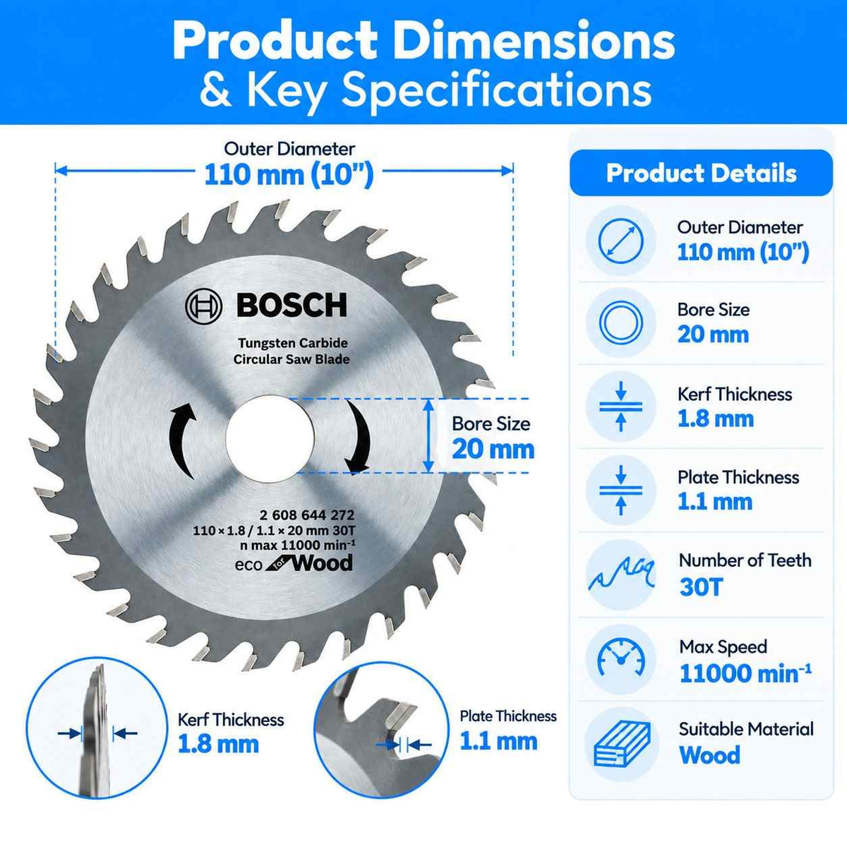 Bosch TCT Wood Circular Saw Blade10 x 20x30Teeth