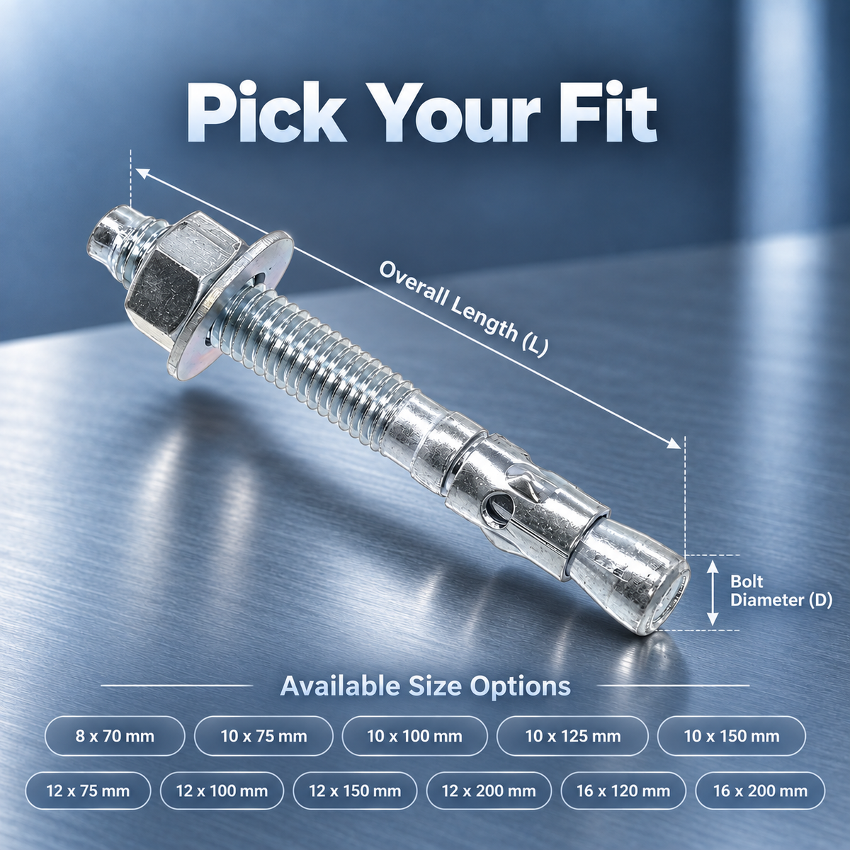 Implemental Zinc Plated Wedge Type Fully Threaded Design Expansion Anchor Bolts - 1