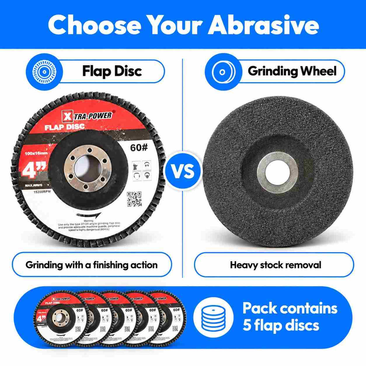 Xtra-Power Flap DISC Grinder Compatible 4" Pack of 5