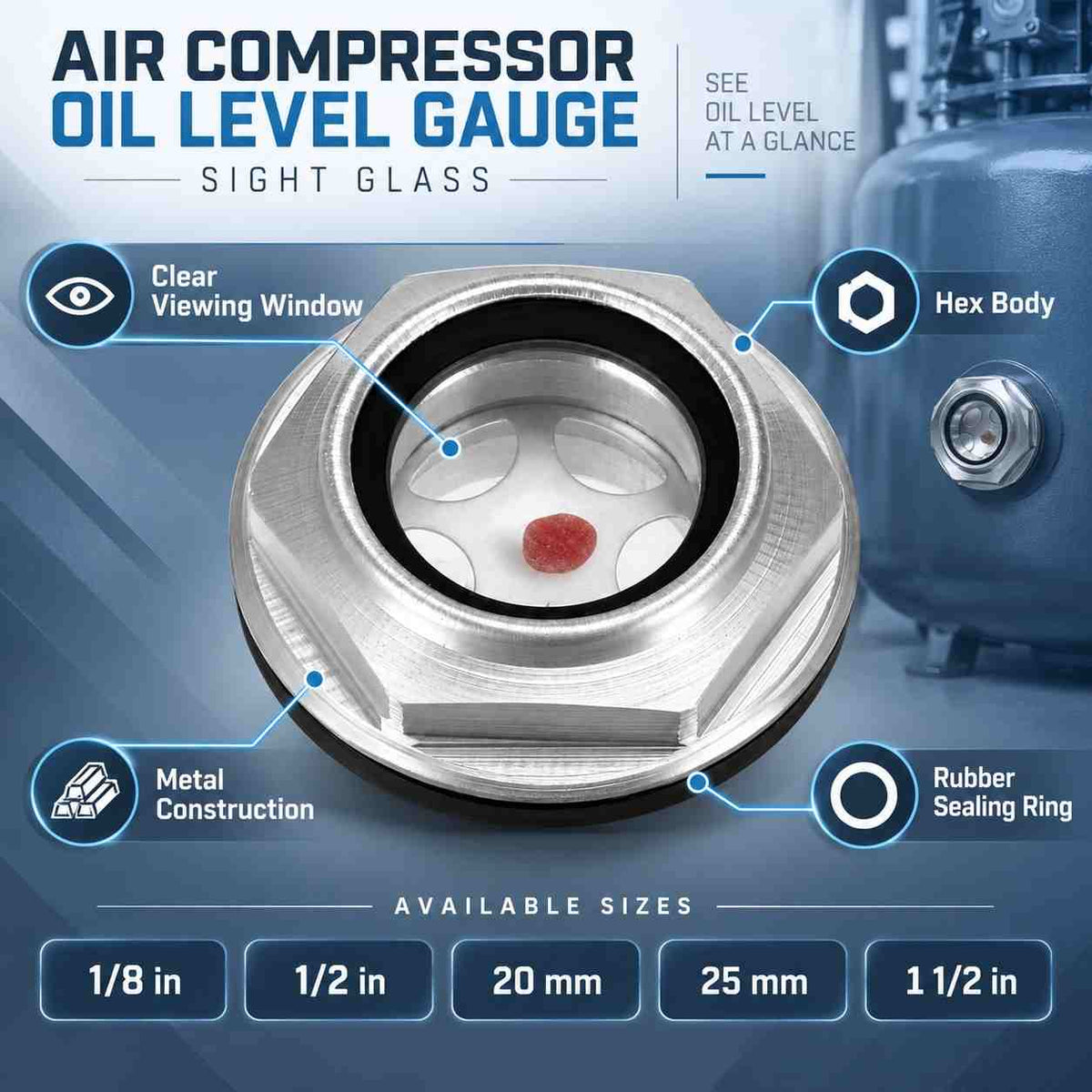 Implemental Air Compressor Oil Level Gauge Sight Glass - 1