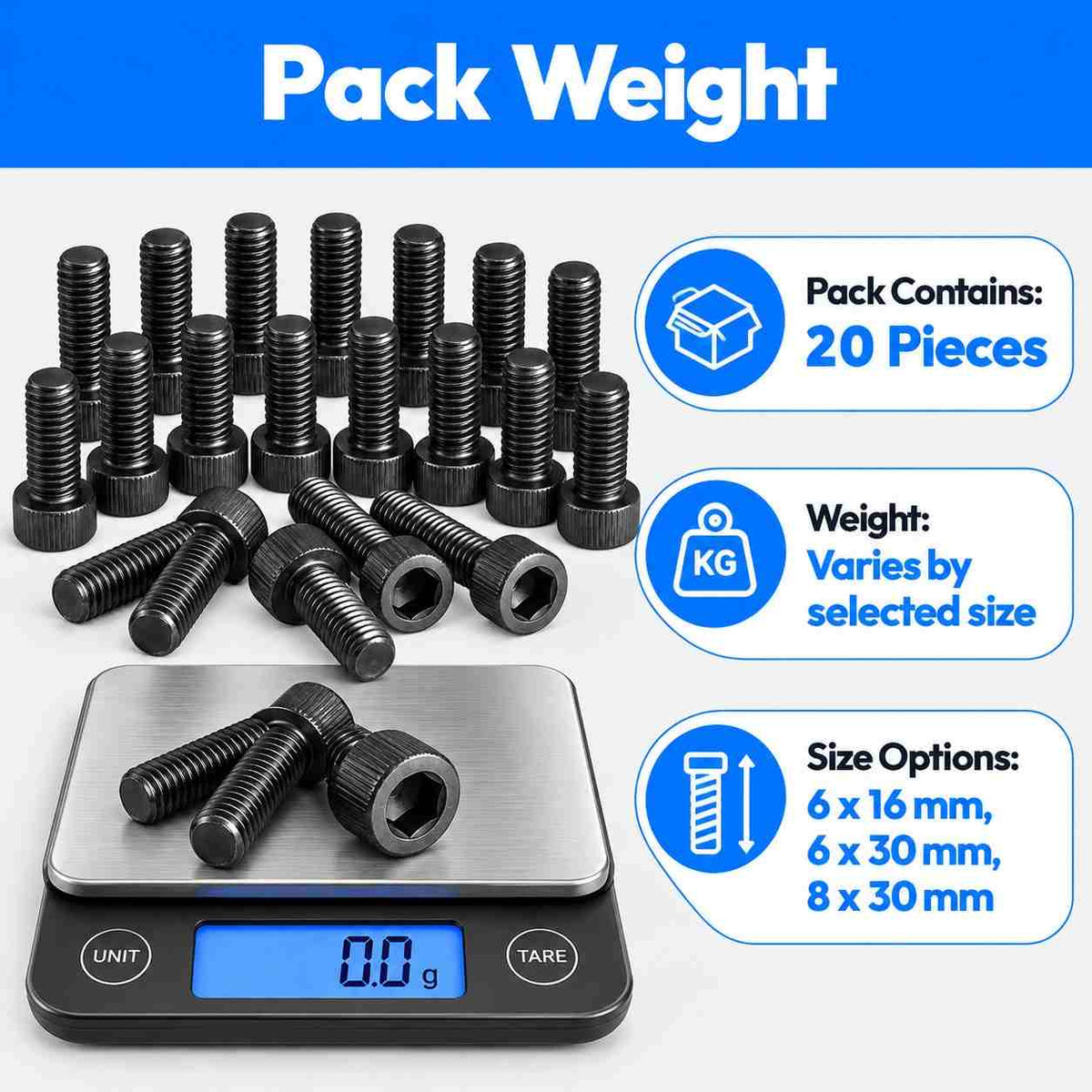 Allen Bolt Full Thread-Pack of 20