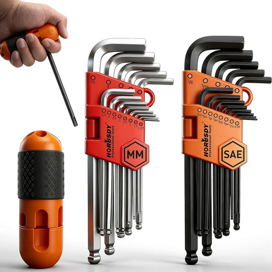 HORUSDY Allen Wrench Set, Hex Key Set Long Arm Ball End Hex Wrench Set, Inch/Metric T Handle Allen Wrench Set