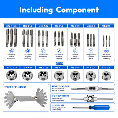 32 PCS Tap and Round Die Set 1/4" BSW to 3/4"BSW