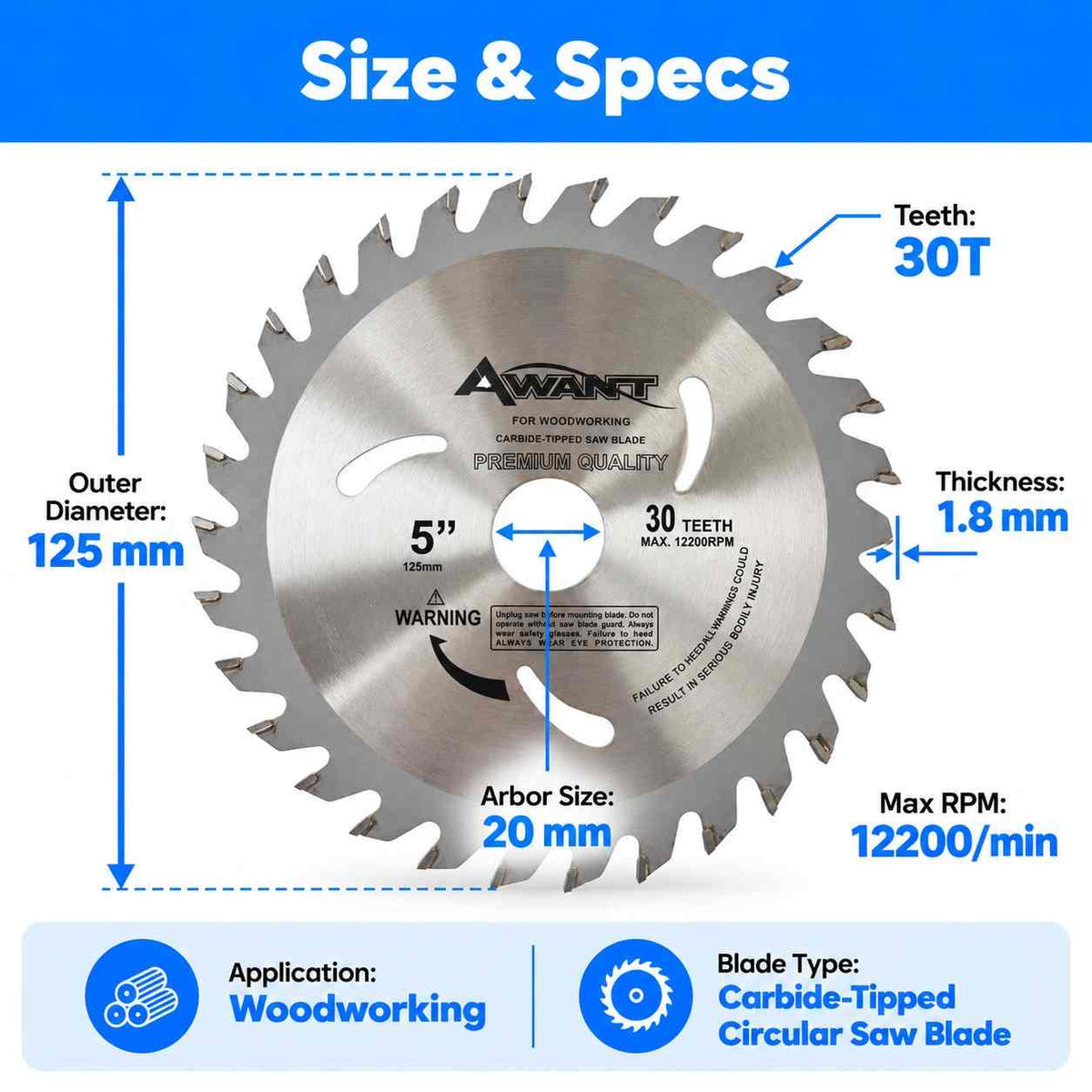 Implemental Awant Circular Saw Blade(125MM X 20MM X 30T) - 1