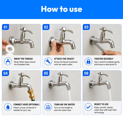 Bib Cock Bathroom Tap with Foam Flow Chrome Finish