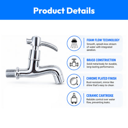 Bib Cock Bathroom Tap with Foam Flow Chrome Finish