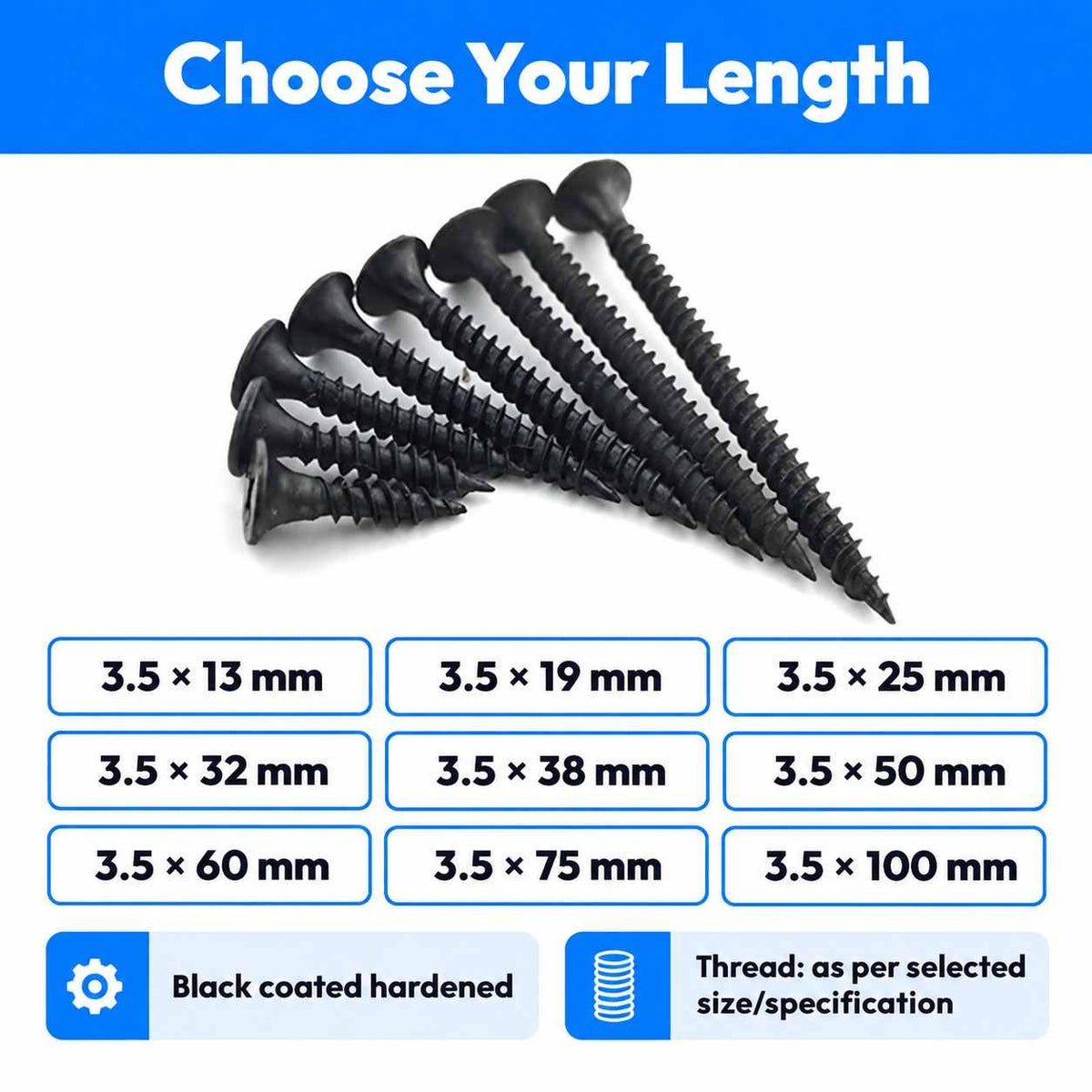 Black Drywall Gypsum Screws - Pack of 100pcs