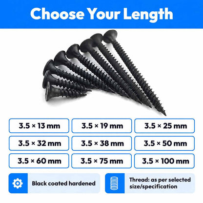 Black Drywall Gypsum Screws - Pack of 100pcs