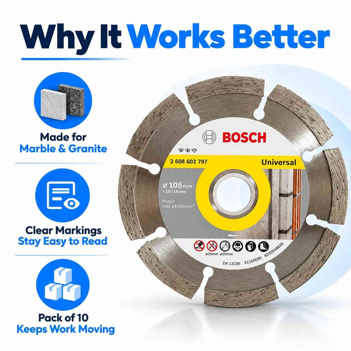 Bosch 105mm Diamond Cutting Blade Expert for Universal-Pack of 10