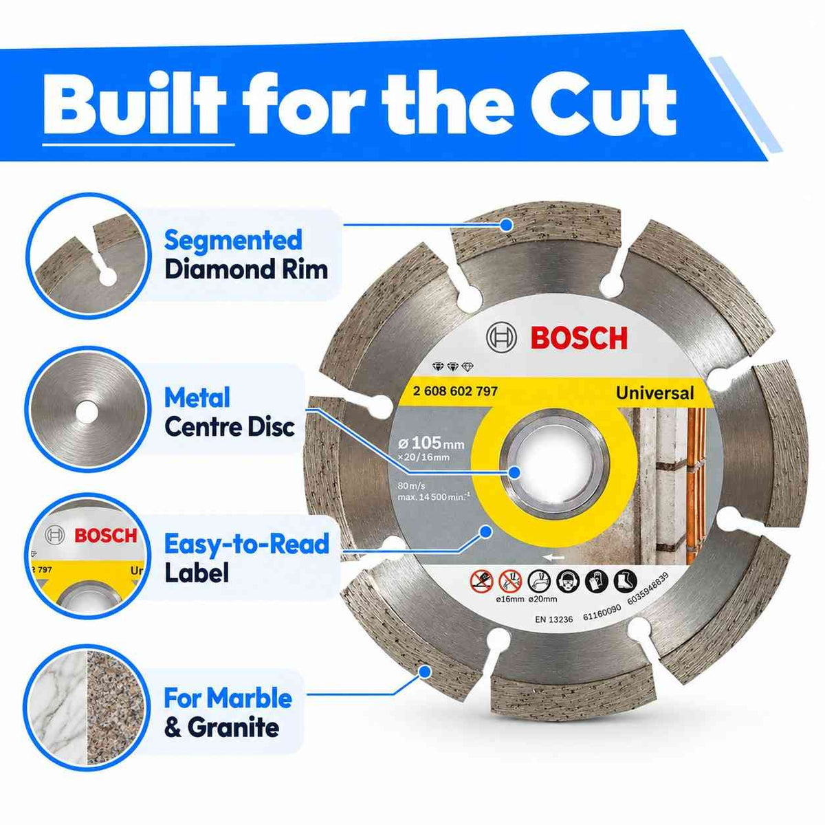 Bosch 105mm Diamond Cutting Blade Expert for Universal-Pack of 10