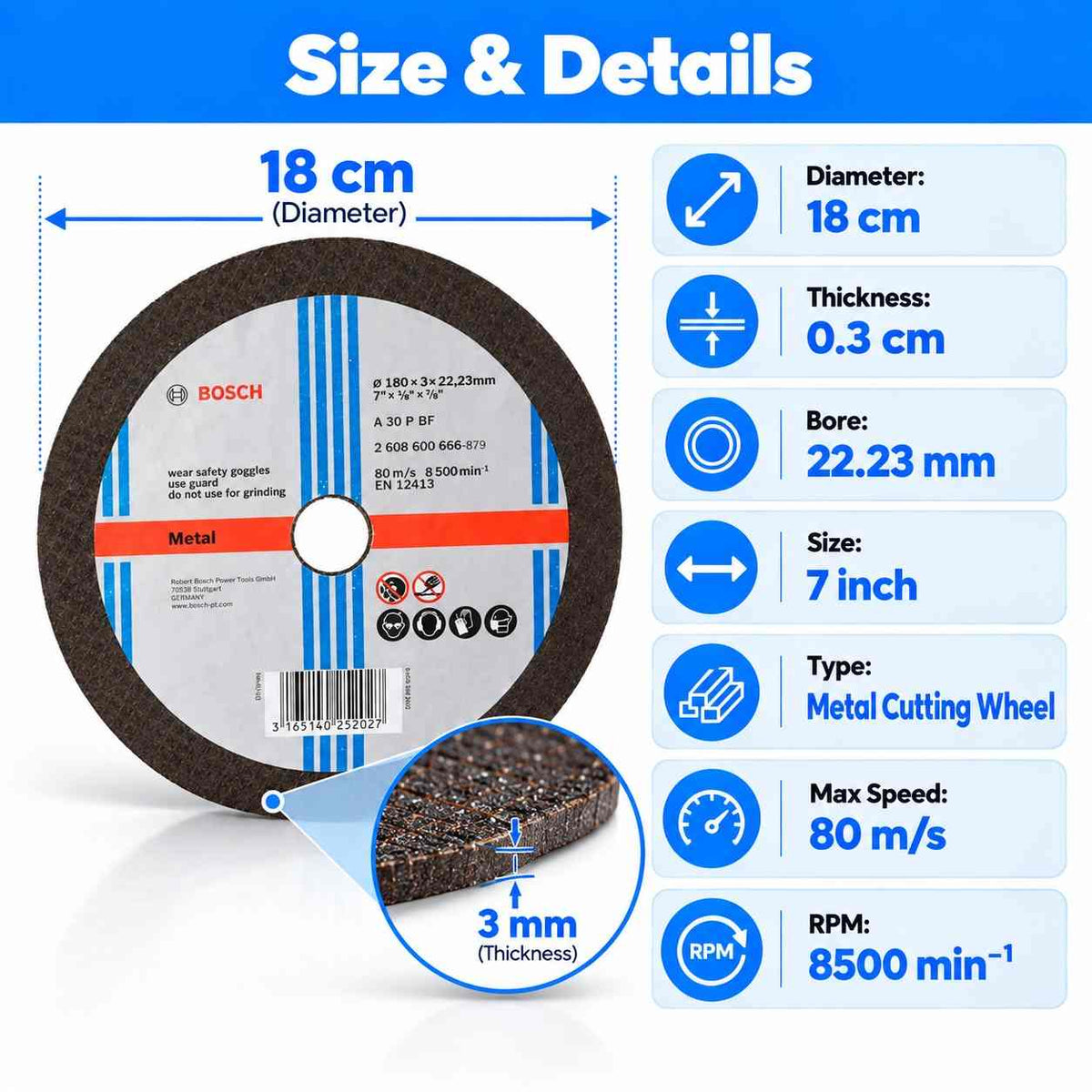 Bosch 7 Inch Cutting Wheel-3 mm