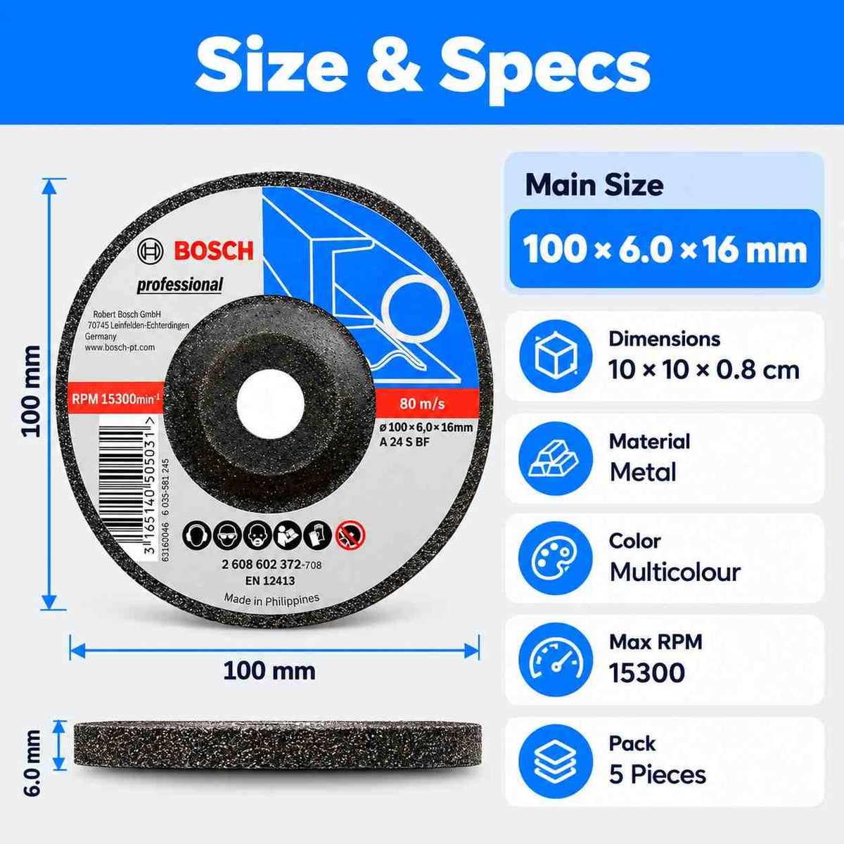 Bosch BI241 Metal 4-inch Grinding Wheel Set (Pack of 5)