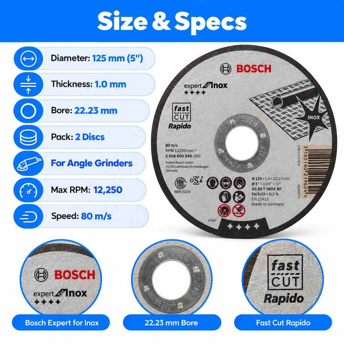 Bosch Cutting Discs Standard For Inox-5" (Pack of 2)