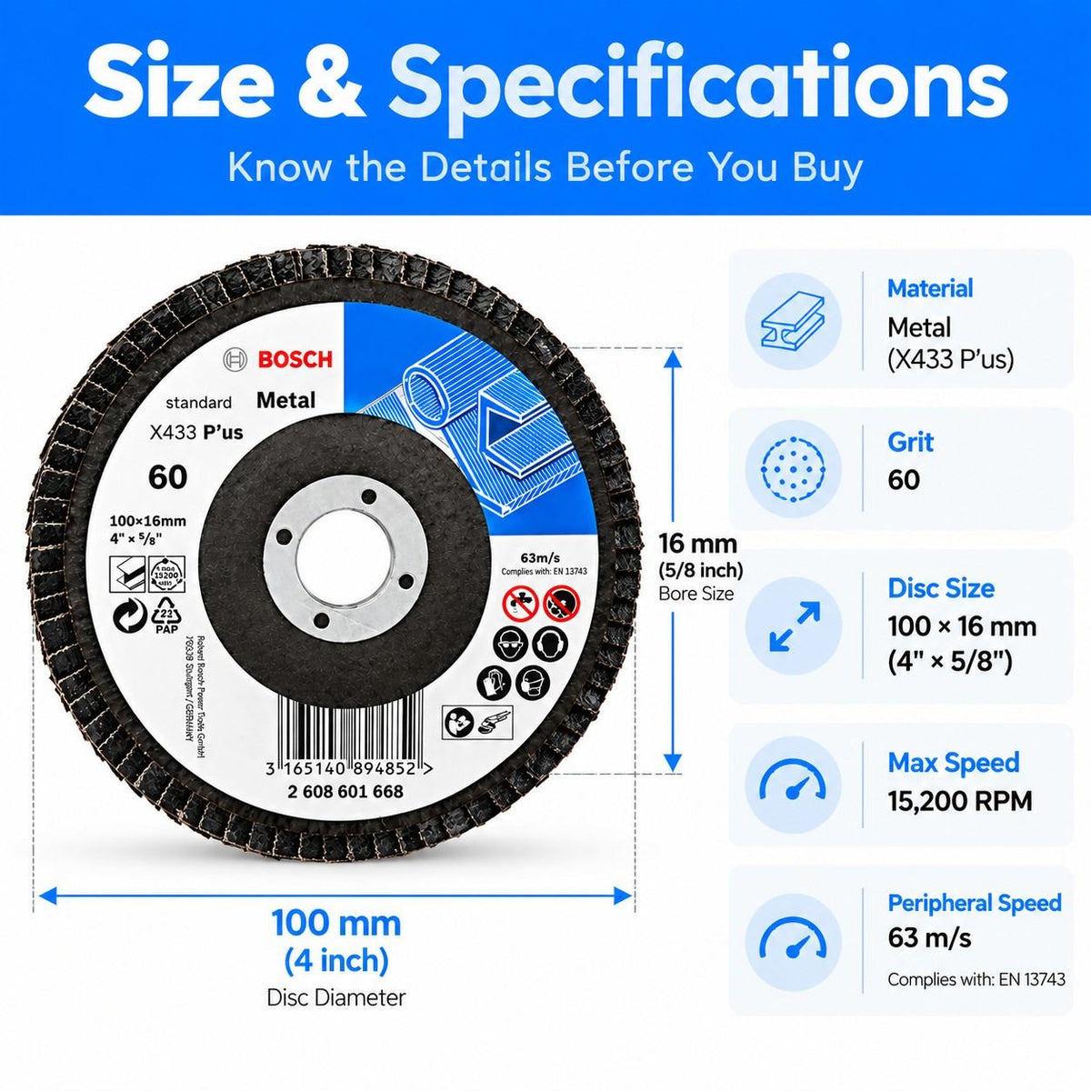 Bosch Flap Disc 5 Inch Dia-60 Grit