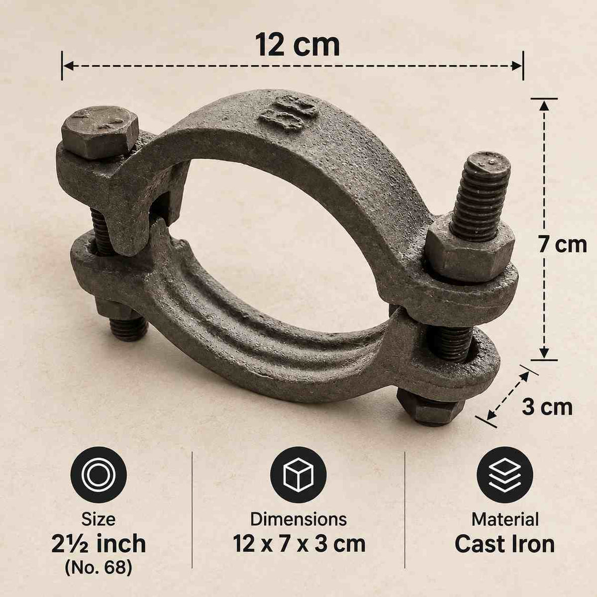 C.I Double Bolt Hydraulic Hose Clamp No. 68- 2 1/2 INCH