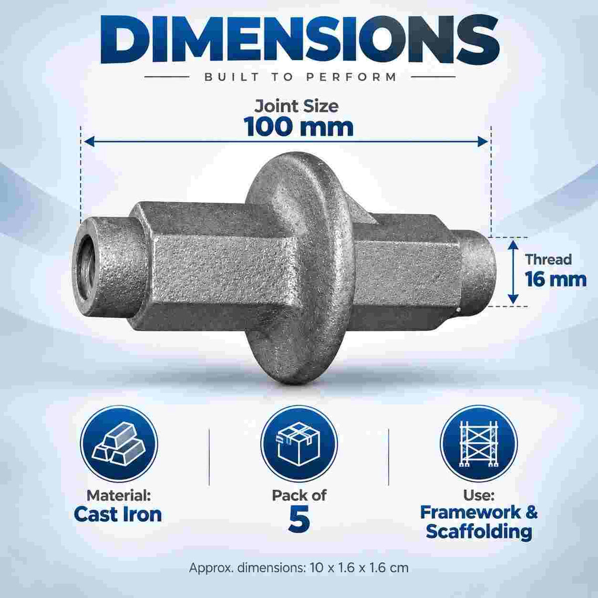 CI Water Stopper Wing Nut Joint Size:100mm, Thread:16mm (Pack of 5)