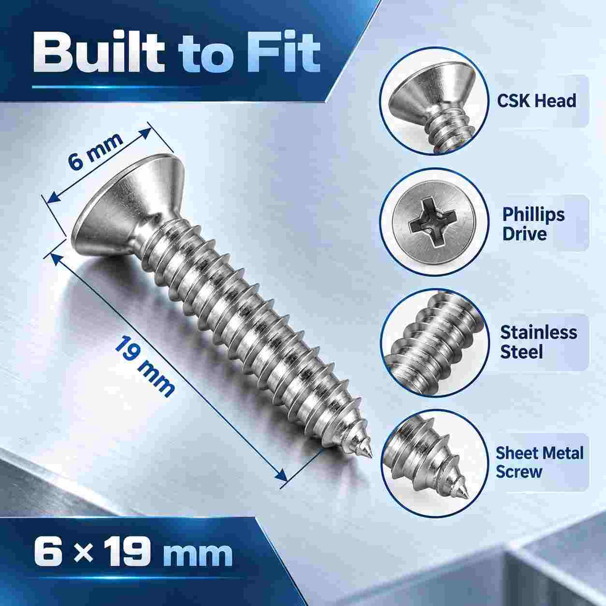 CSK Philip S.S Sheet Metal Screw 6 X 19mm-200pcs