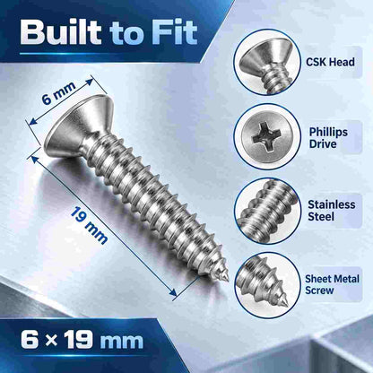 CSK Philip S.S Sheet Metal Screw 6 X 19mm-200pcs