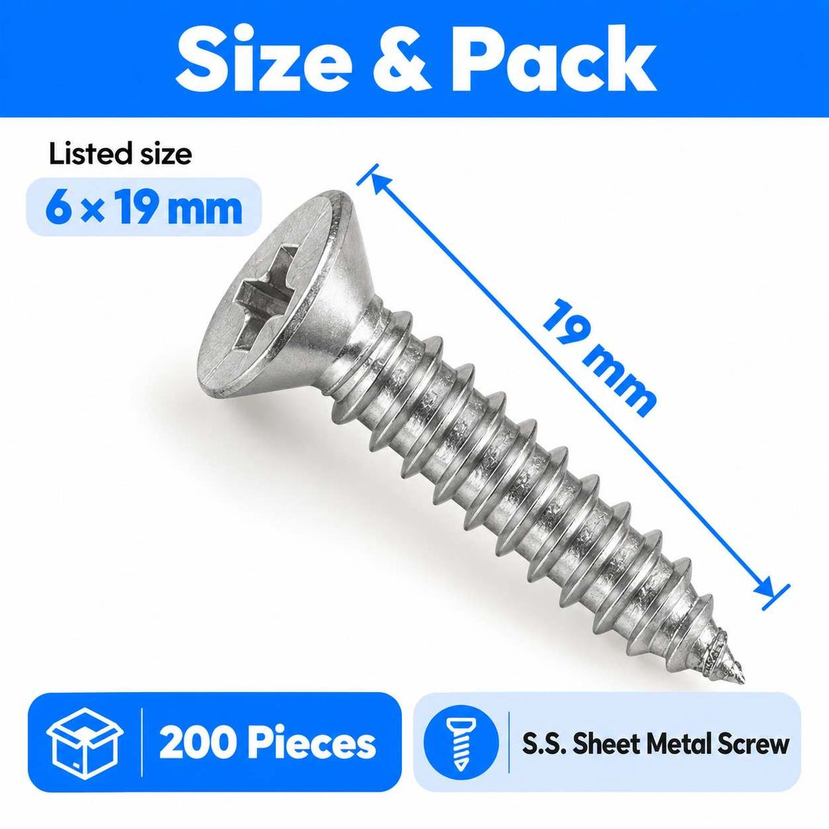 CSK Philip S.S Sheet Metal Screw 6 X 19mm-200pcs