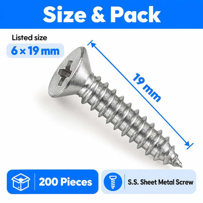CSK Philip S.S Sheet Metal Screw 6 X 19mm-200pcs