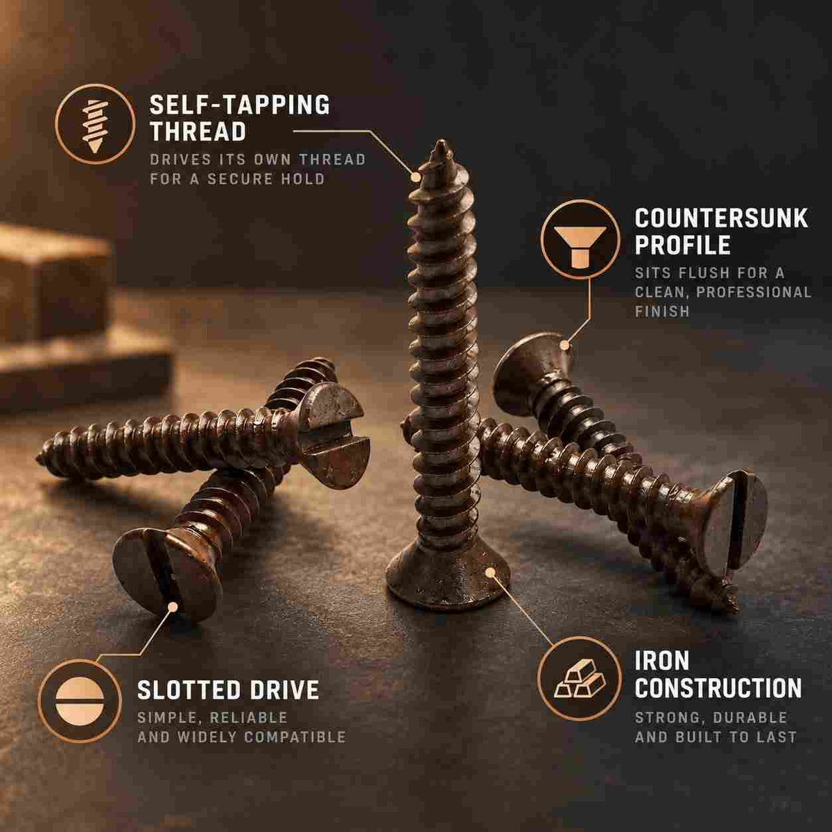 CSK Self Tapping Brown Screws (Pech)