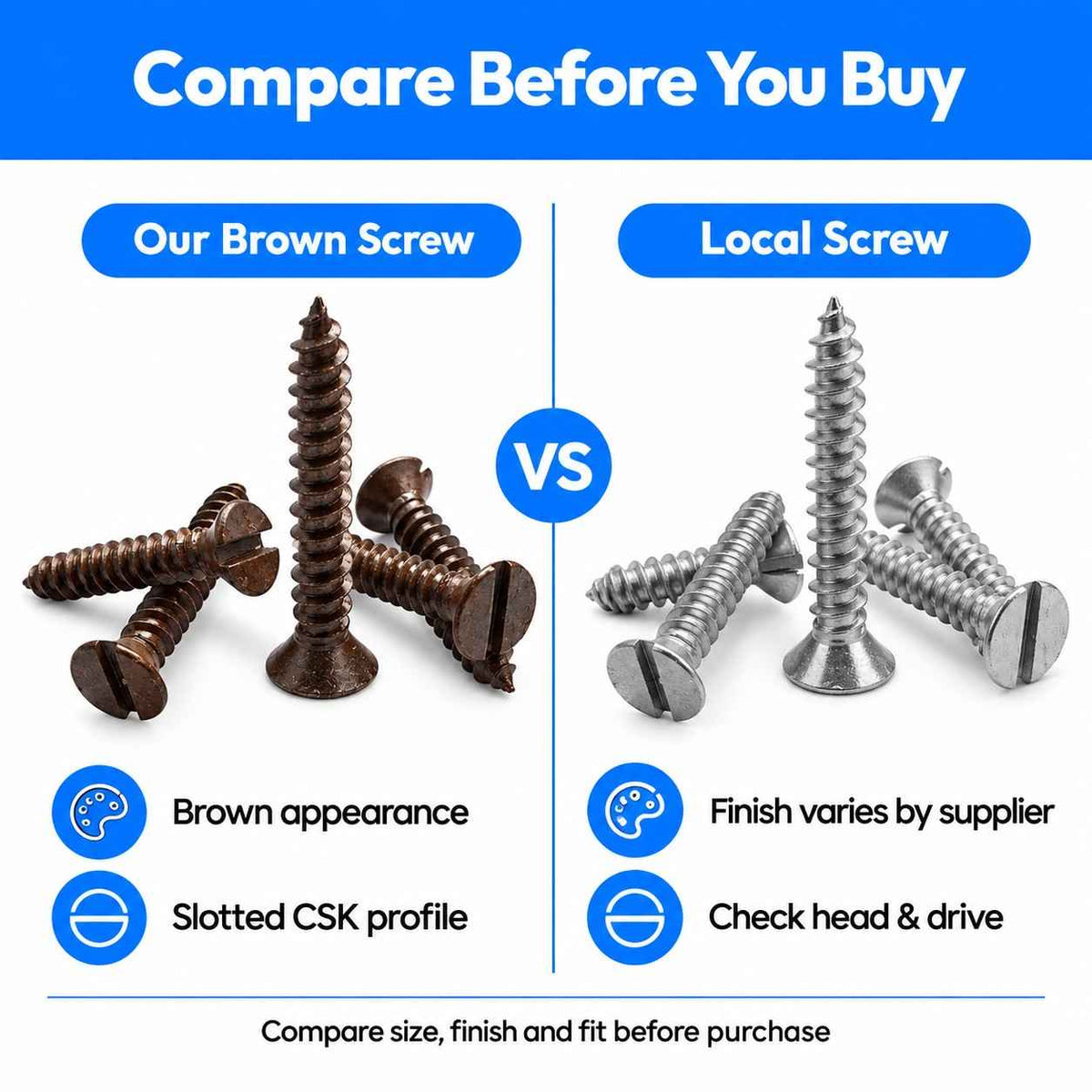 CSK Self Tapping Brown Screws (Pech)