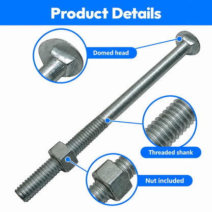 Carriage Bolts with Nuts 3/8x6inch - 10Pcs