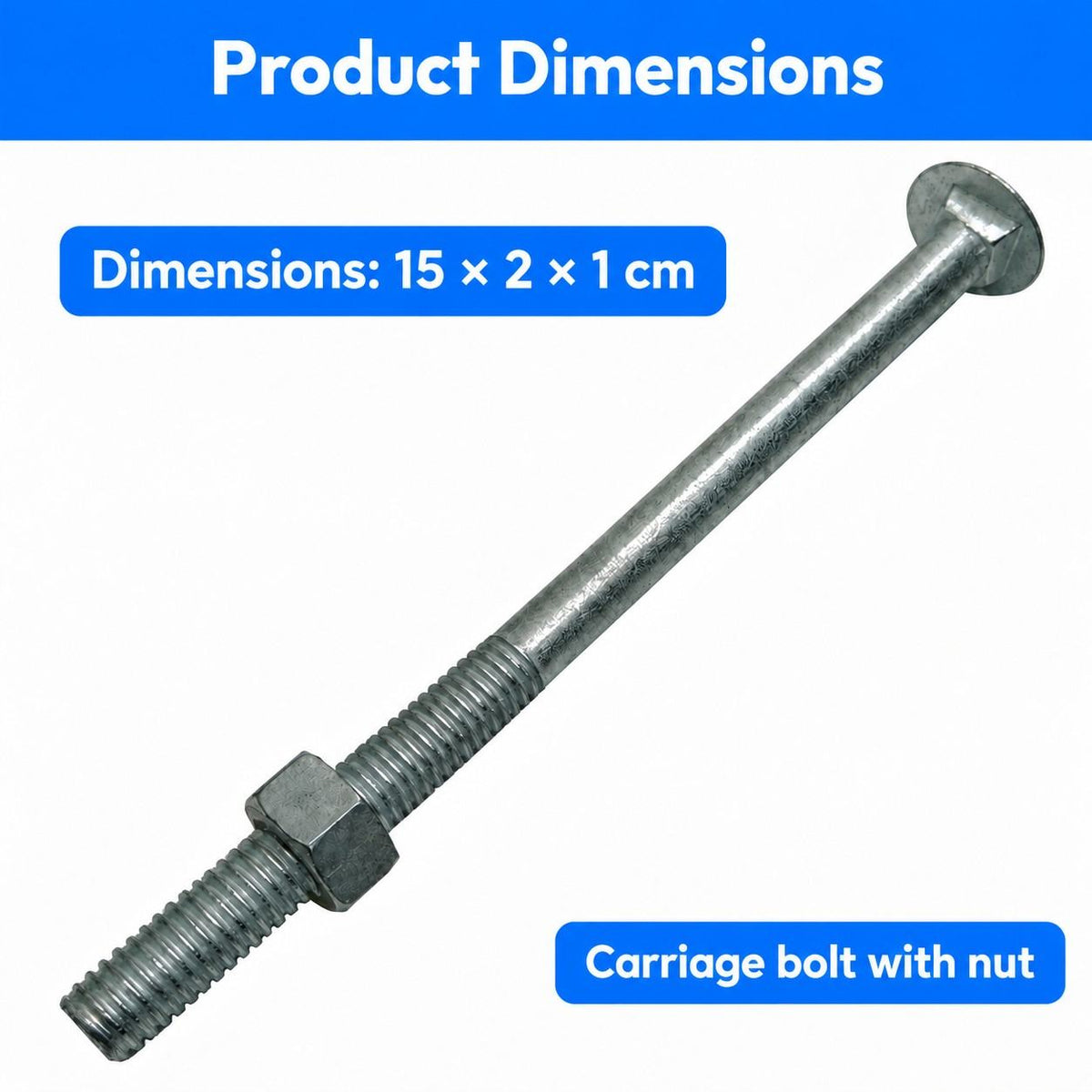 Carriage Bolts with Nuts 3/8x6inch - 10Pcs