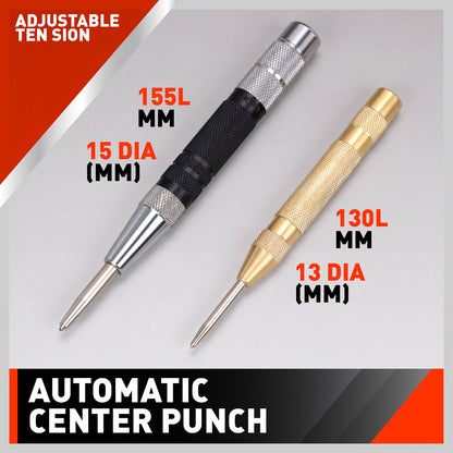 HORUSDY Super Strong Automatic Centre Punch (Black) and General Automatic Center Punch （Yellow）, Adjustable Spring Loaded Metal Drill Tool 2pcs
