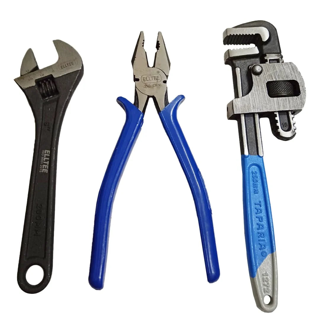 Combo Pack of 3 Tool Kits Set for Home (Contains 8 Inch Adjustable Spanner, 8 Inch Combination Plier, 10 Inch Pipe Wrench)