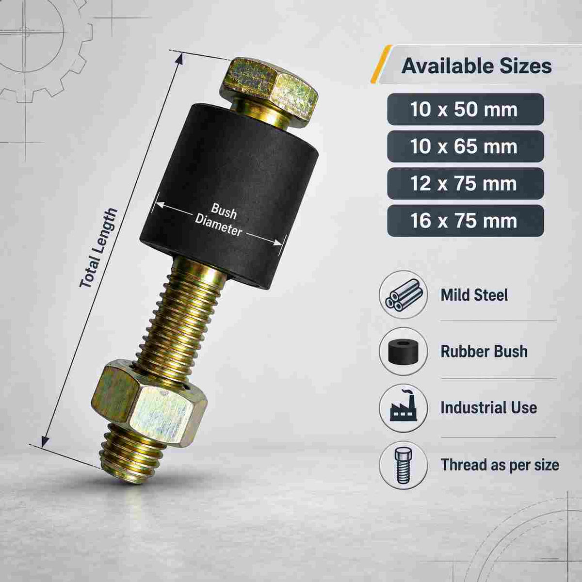 Coupling Bolt with Rubber Bush Plain (Pack of 2)