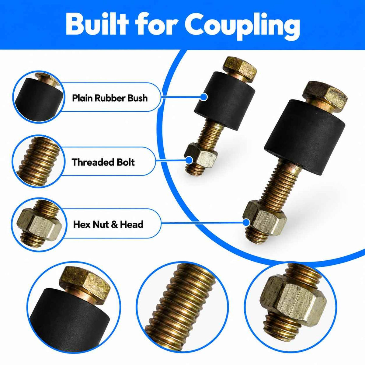 Coupling Bolt with Rubber Bush Plain (Pack of 2)