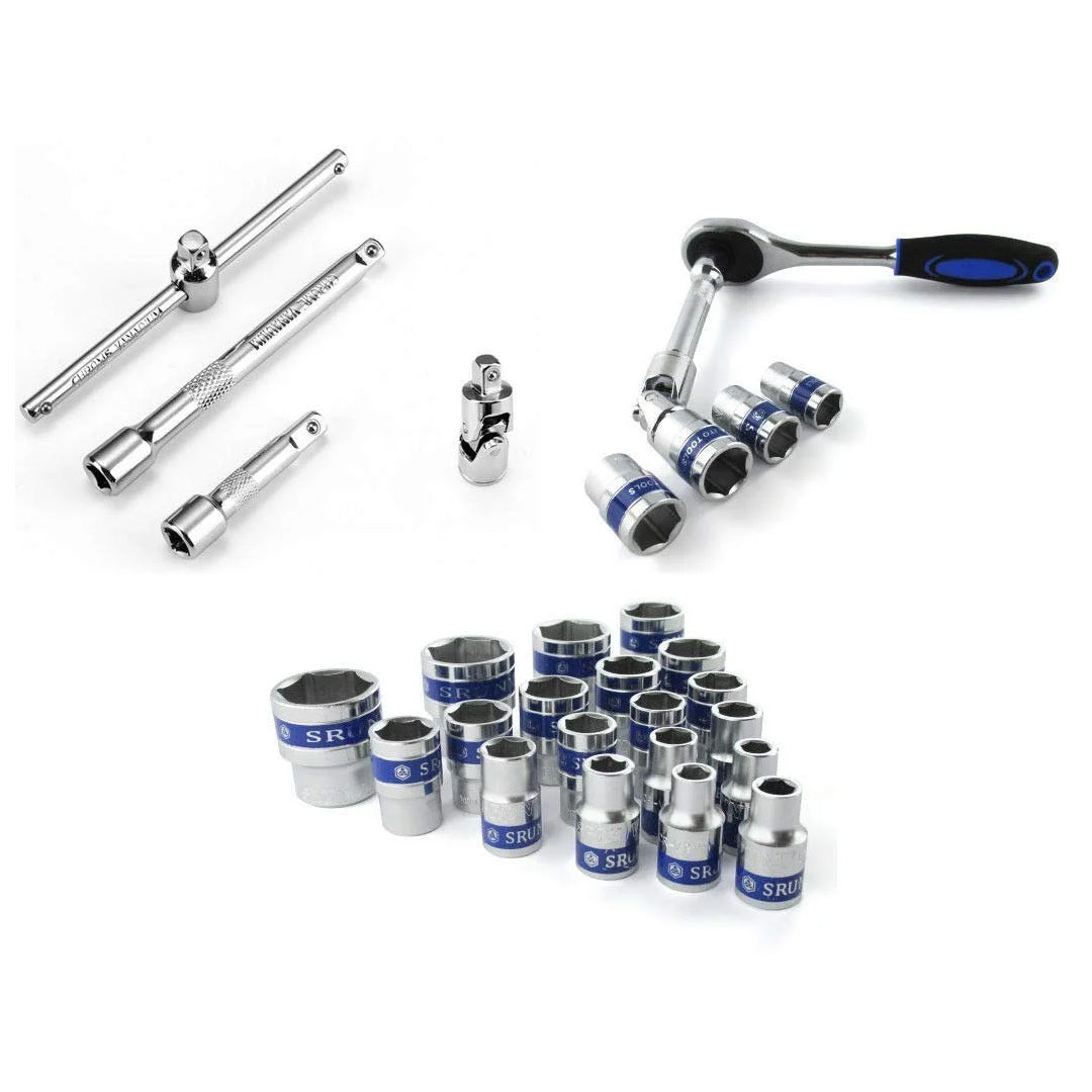 1/2"DR Socket Set Chrome Tool Box-(24pcs)