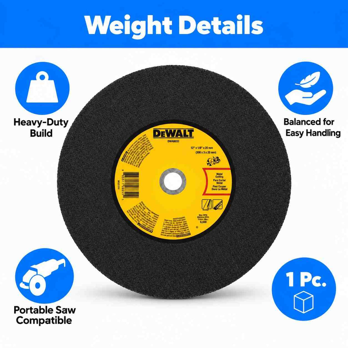 Implemental Dewalt Metal Portable Saw Cut Off Wheel Iron Cutting Wheel - 1