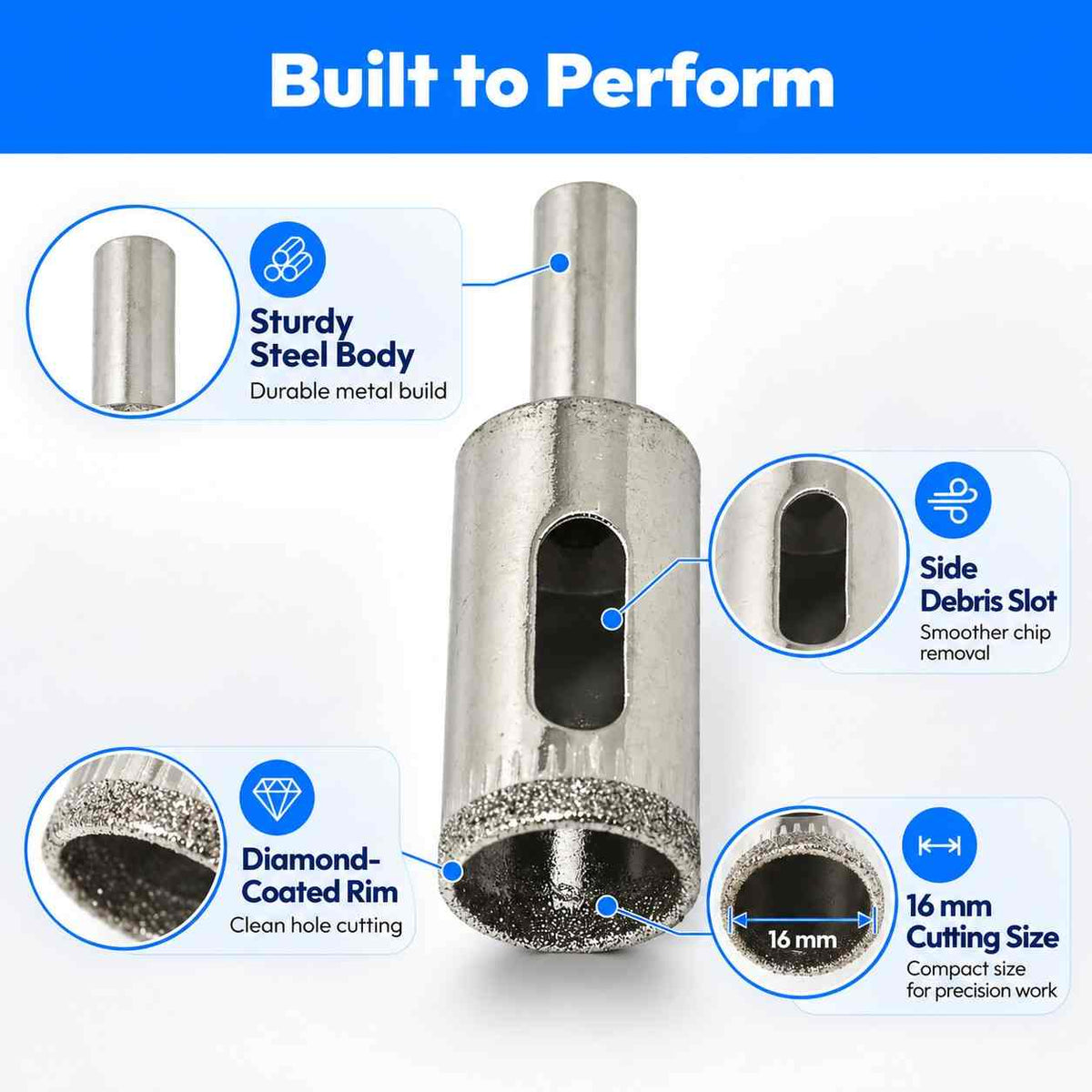 Implemental Diamond Coated Hole Saw Drill Bits for Glass (16mm) - 1