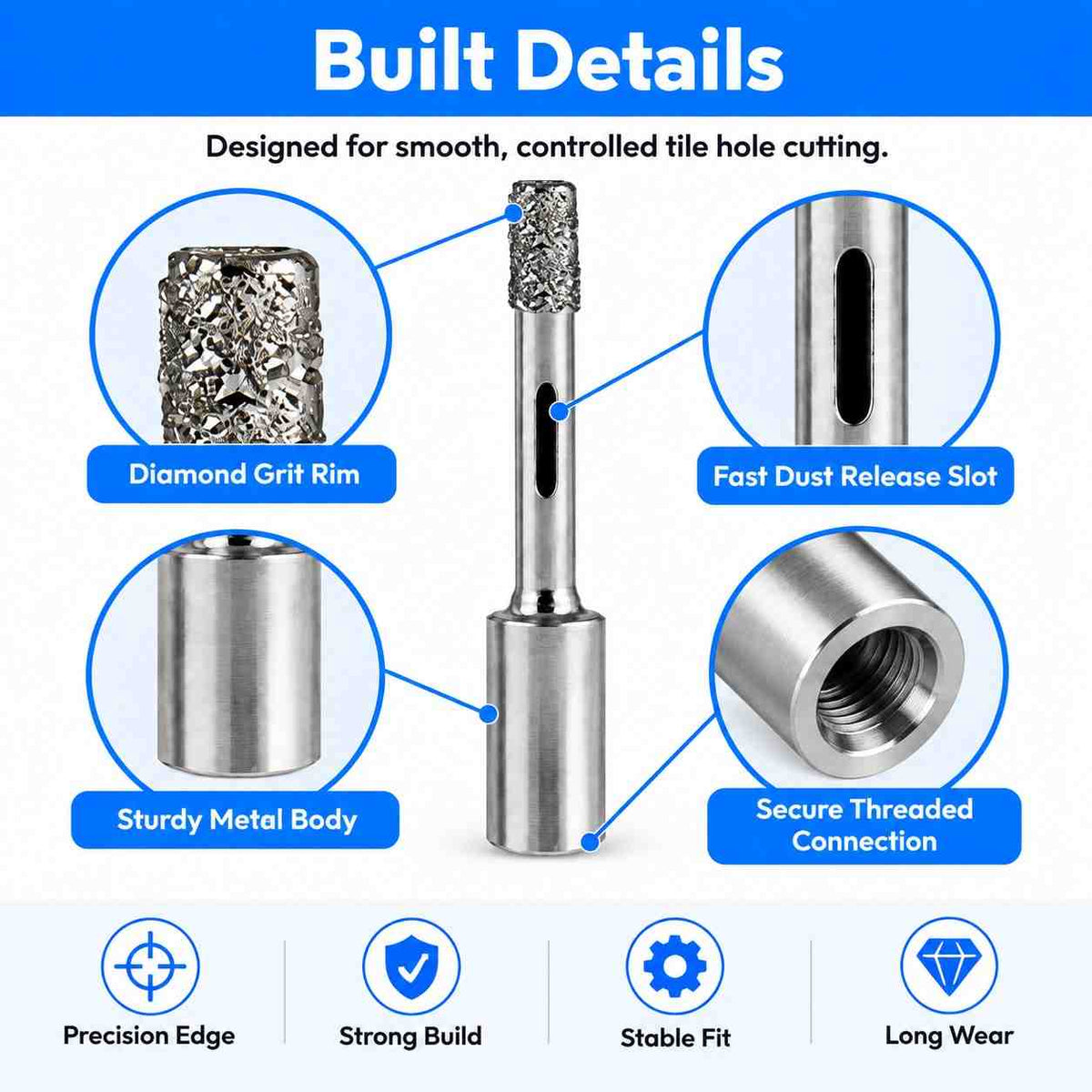 Implemental Diamond Core Bit Tile Cutter Threaded - 1