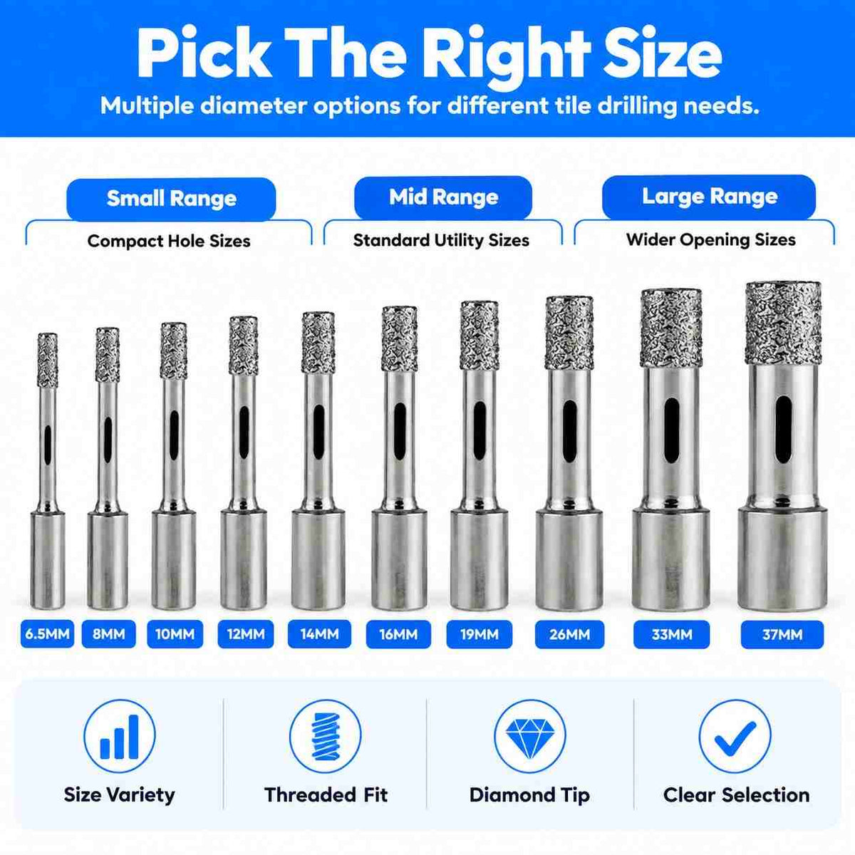 Implemental Diamond Core Bit Tile Cutter Threaded - 1