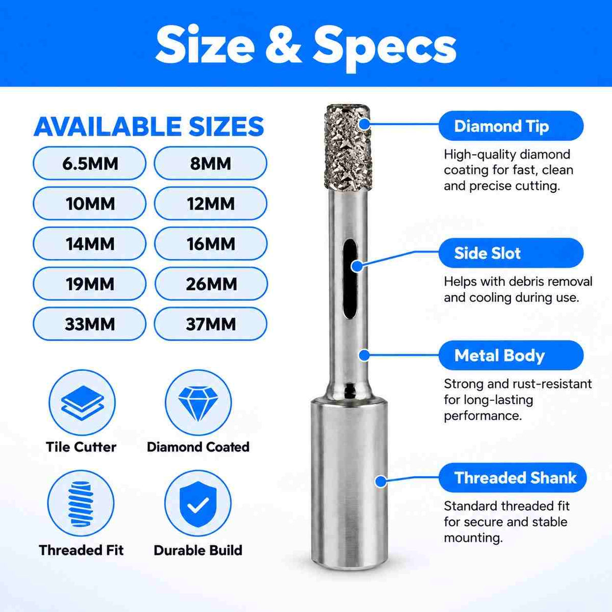 Implemental Diamond Core Bit Tile Cutter Threaded - 1