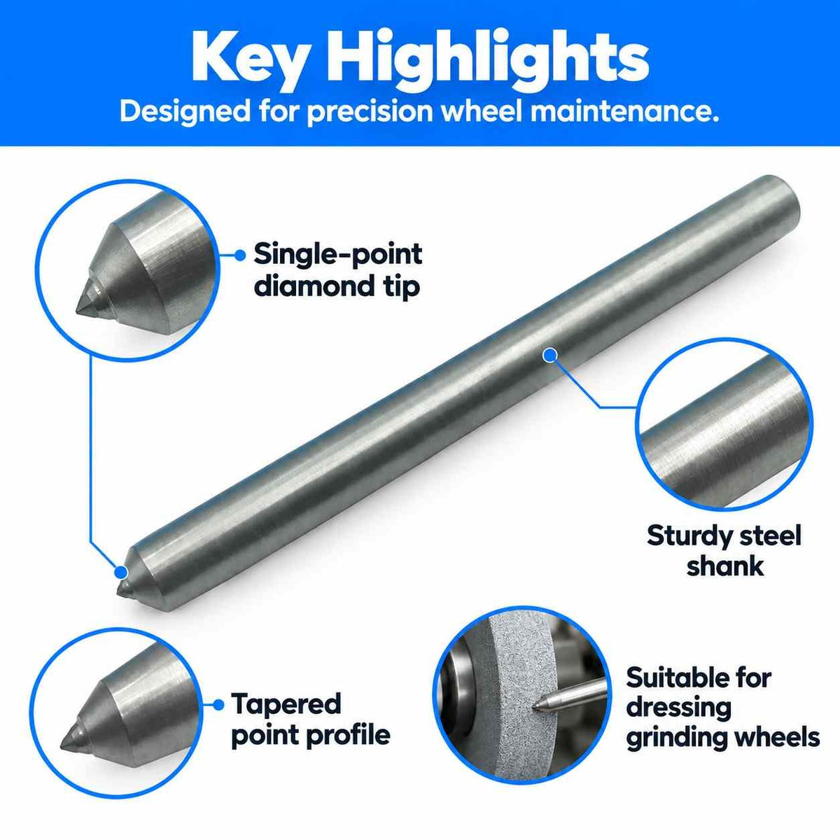 Implemental Diamond Dresser Single Point Grinding Wheel Tapered Point Tool 1/2 Inch x 6 Inch (2.0 CARAT) - 1