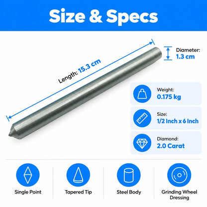 Implemental Diamond Dresser Single Point Grinding Wheel Tapered Point Tool 1/2 Inch x 6 Inch (2.0 CARAT) - 1