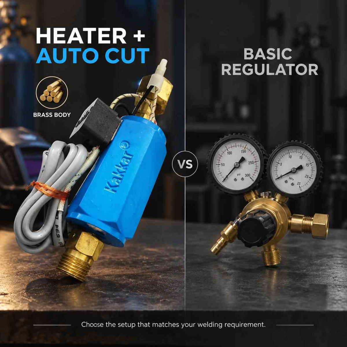 A blue and brass gas burner regulator with a gray power cord and a black switch, shown on a white background.