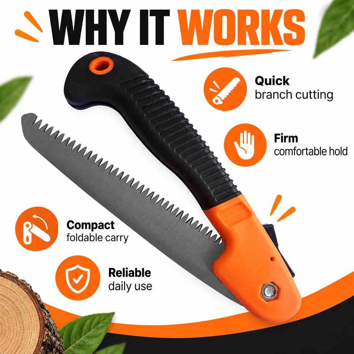 Implemental Folding Pruner Cutter Steel Garden Hand Tool wood with Lock - 1