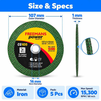Freemans Power Iron Cutting Wheel 107x1x16mm (Pack of 5)
