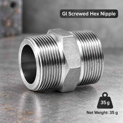 Implemental GI Screwed Hex Nipple Pipe Quick Connector-1/2 X 1/2Inch - 1