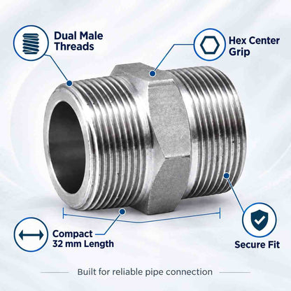 Implemental GI Screwed Hex Nipple Pipe Quick Connector-1/2 X 1/2Inch - 1