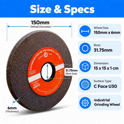 Grinding Wheel 150m x 6mm Bore Size 31.75mm C Face U30